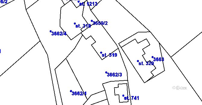 Parcela st. 319 v KÚ Halenkov, Katastrální mapa