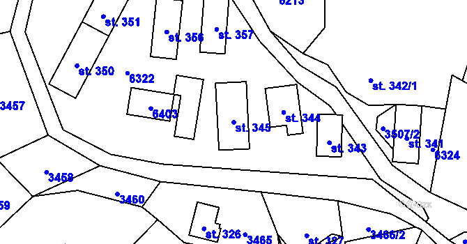 Parcela st. 345 v KÚ Halenkov, Katastrální mapa