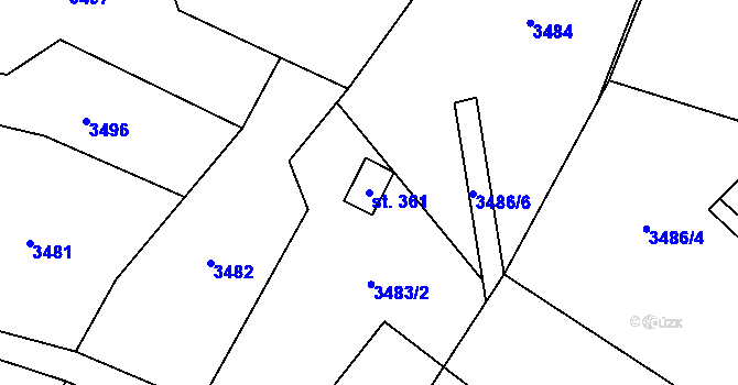 Parcela st. 361 v KÚ Halenkov, Katastrální mapa