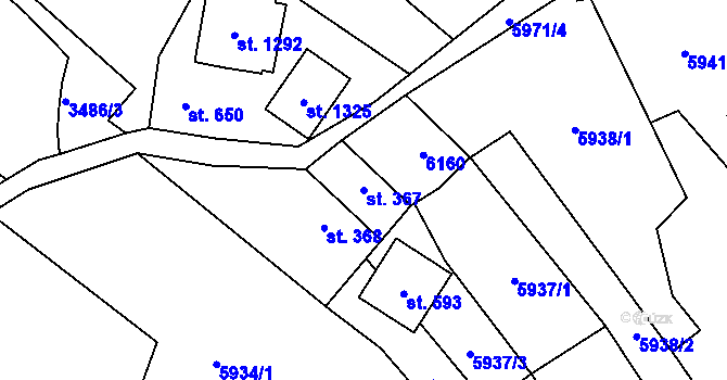 Parcela st. 367 v KÚ Halenkov, Katastrální mapa