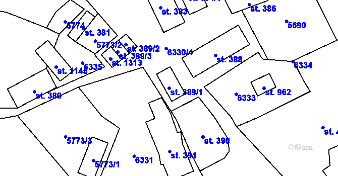 Parcela st. 389/1 v KÚ Halenkov, Katastrální mapa