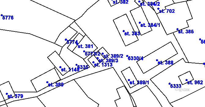 Parcela st. 389/2 v KÚ Halenkov, Katastrální mapa