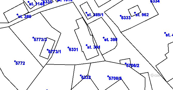 Parcela st. 391 v KÚ Halenkov, Katastrální mapa