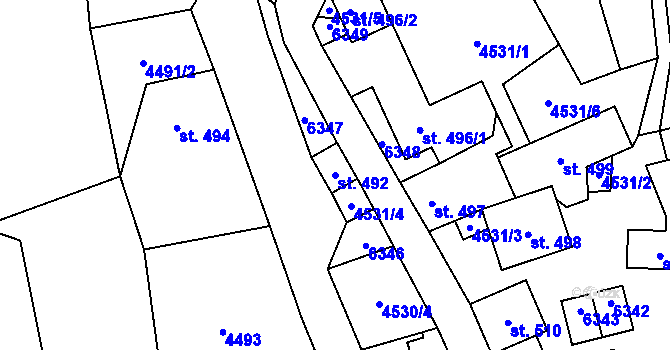 Parcela st. 492 v KÚ Halenkov, Katastrální mapa