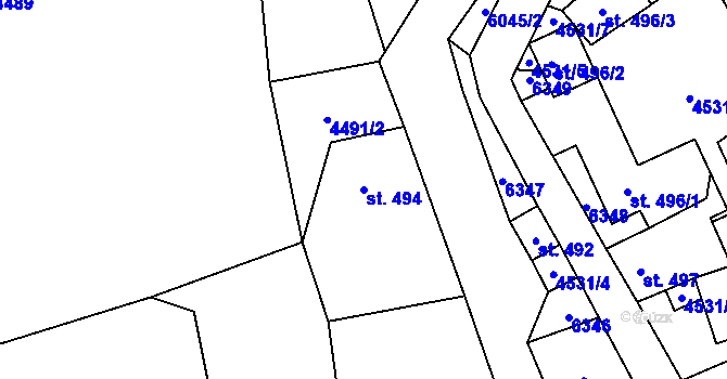 Parcela st. 494 v KÚ Halenkov, Katastrální mapa
