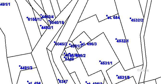 Parcela st. 496/3 v KÚ Halenkov, Katastrální mapa