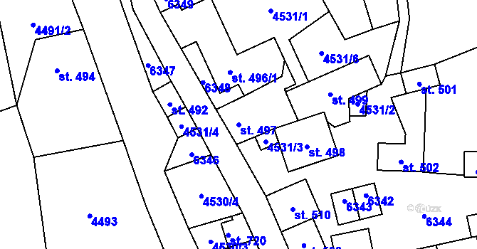 Parcela st. 497 v KÚ Halenkov, Katastrální mapa
