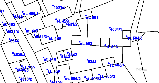 Parcela st. 502 v KÚ Halenkov, Katastrální mapa