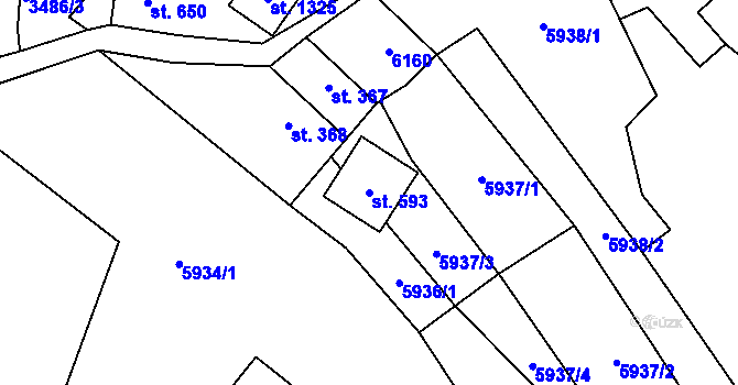 Parcela st. 593 v KÚ Halenkov, Katastrální mapa
