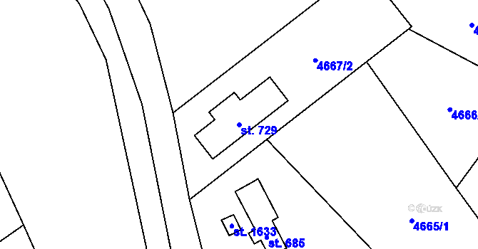 Parcela st. 729 v KÚ Halenkov, Katastrální mapa