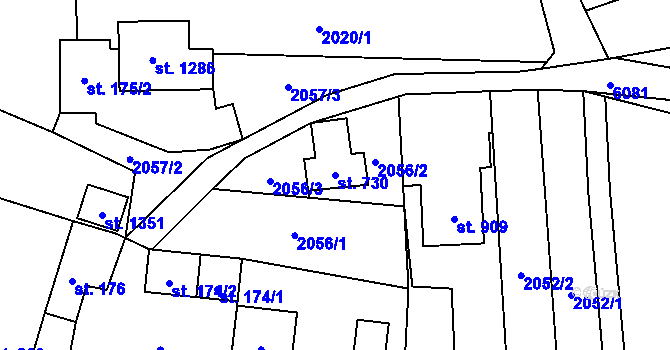 Parcela st. 730 v KÚ Halenkov, Katastrální mapa