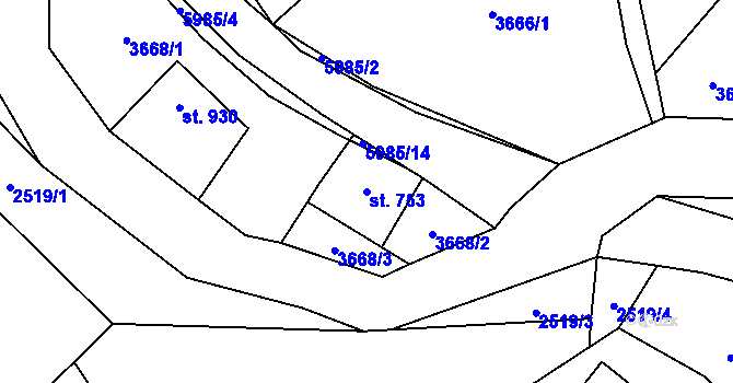 Parcela st. 753 v KÚ Halenkov, Katastrální mapa
