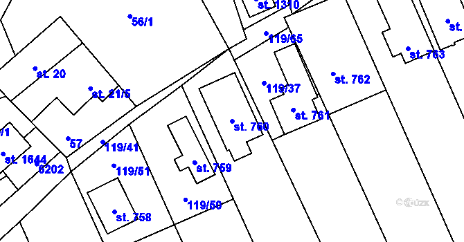 Parcela st. 760 v KÚ Halenkov, Katastrální mapa