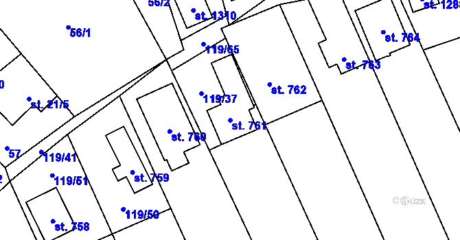 Parcela st. 761 v KÚ Halenkov, Katastrální mapa