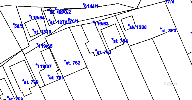 Parcela st. 763 v KÚ Halenkov, Katastrální mapa