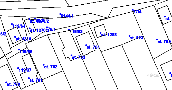 Parcela st. 764 v KÚ Halenkov, Katastrální mapa