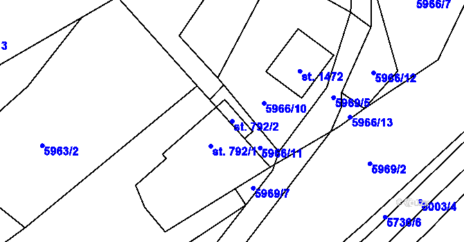 Parcela st. 792/2 v KÚ Halenkov, Katastrální mapa