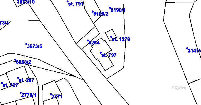 Parcela st. 797 v KÚ Halenkov, Katastrální mapa