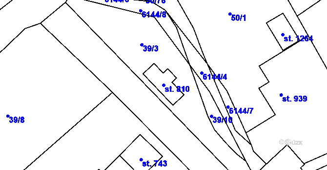 Parcela st. 810 v KÚ Halenkov, Katastrální mapa