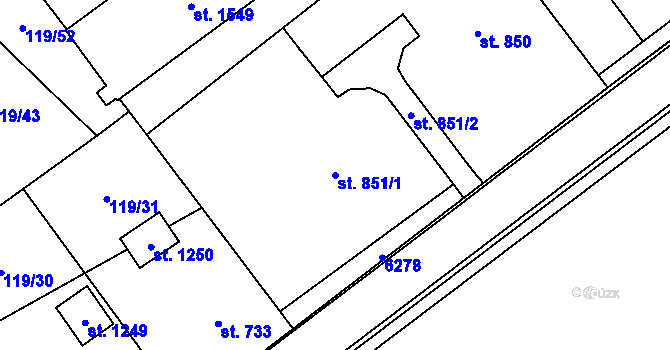 Parcela st. 851/1 v KÚ Halenkov, Katastrální mapa