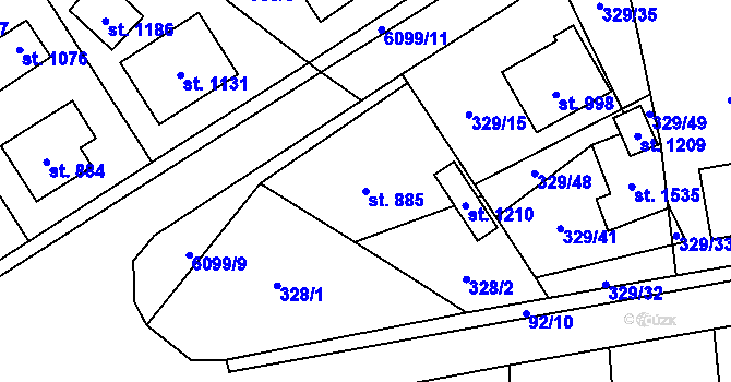 Parcela st. 885 v KÚ Halenkov, Katastrální mapa