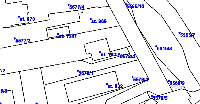 Parcela st. 1033 v KÚ Halenkov, Katastrální mapa