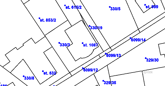 Parcela st. 1087 v KÚ Halenkov, Katastrální mapa