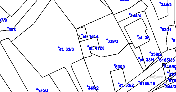 Parcela st. 1128 v KÚ Halenkov, Katastrální mapa