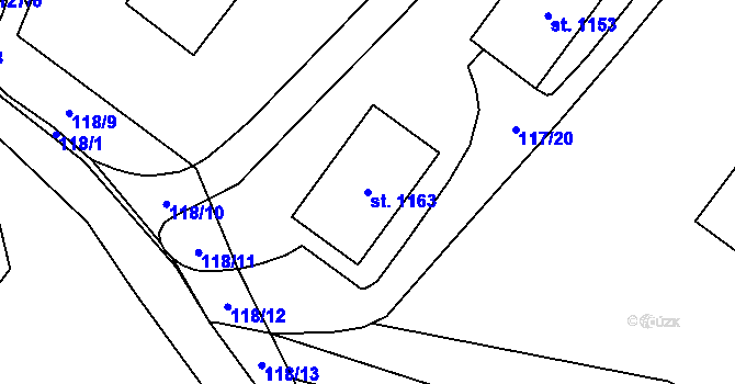Parcela st. 1163 v KÚ Halenkov, Katastrální mapa