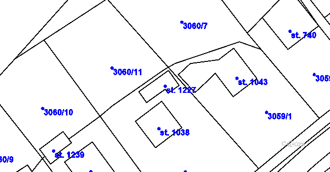 Parcela st. 1227 v KÚ Halenkov, Katastrální mapa