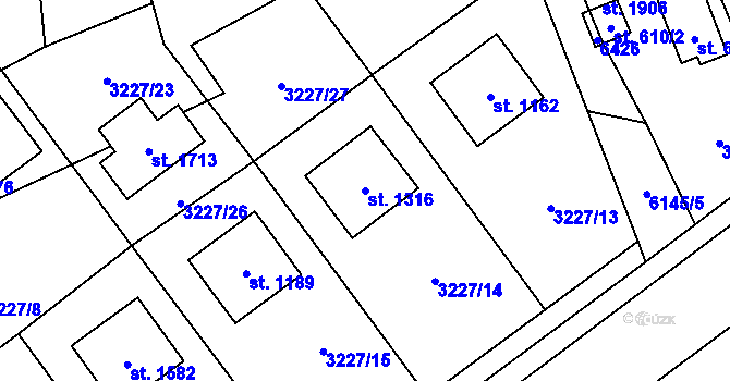 Parcela st. 1316 v KÚ Halenkov, Katastrální mapa