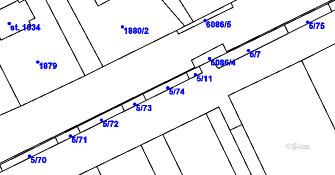 Parcela st. 5/74 v KÚ Halenkov, Katastrální mapa