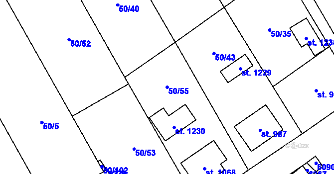 Parcela st. 50/55 v KÚ Halenkov, Katastrální mapa