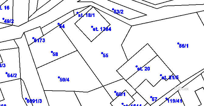 Parcela st. 55 v KÚ Halenkov, Katastrální mapa
