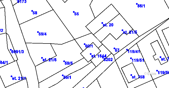 Parcela st. 60/1 v KÚ Halenkov, Katastrální mapa