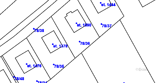 Parcela st. 78/36 v KÚ Halenkov, Katastrální mapa