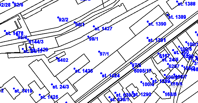 Parcela st. 97/1 v KÚ Halenkov, Katastrální mapa