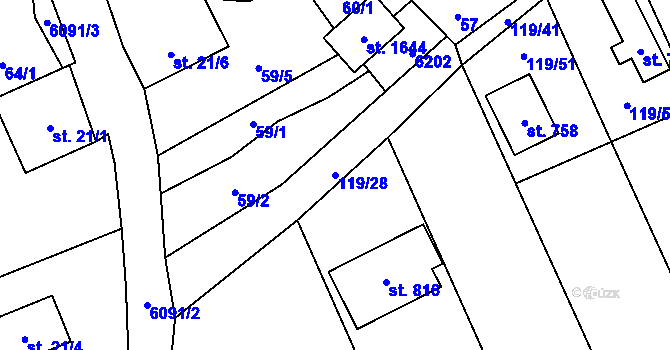 Parcela st. 119/28 v KÚ Halenkov, Katastrální mapa