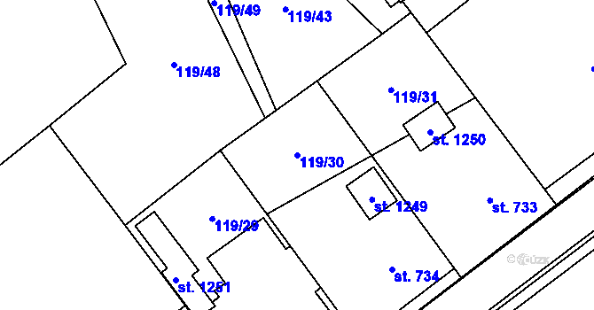 Parcela st. 119/30 v KÚ Halenkov, Katastrální mapa