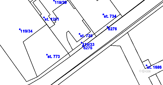 Parcela st. 119/33 v KÚ Halenkov, Katastrální mapa
