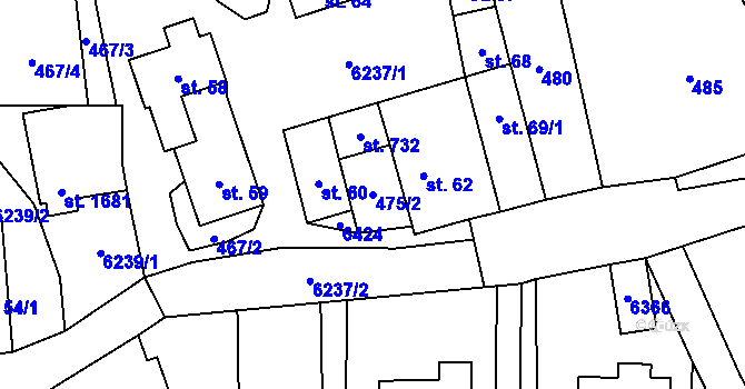 Parcela st. 475/2 v KÚ Halenkov, Katastrální mapa