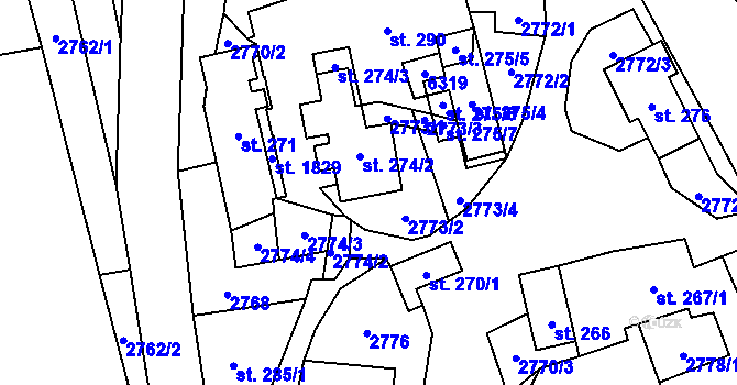 Parcela st. 274/1 v KÚ Halenkov, Katastrální mapa