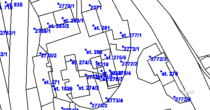 Parcela st. 275/5 v KÚ Halenkov, Katastrální mapa