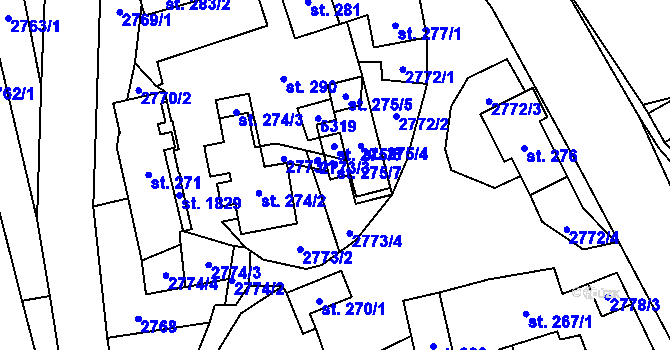 Parcela st. 275/8 v KÚ Halenkov, Katastrální mapa