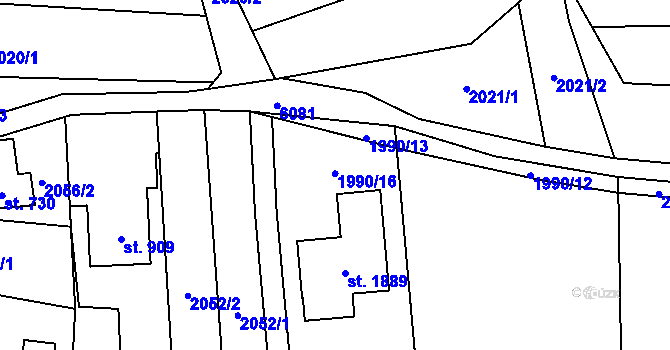 Parcela st. 1990/16 v KÚ Halenkov, Katastrální mapa