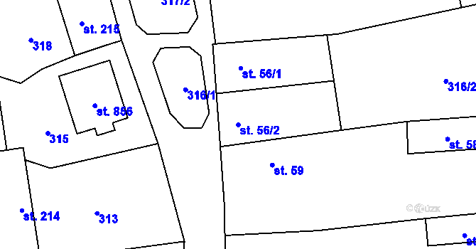 Parcela st. 56/2 v KÚ Halenkovice, Katastrální mapa
