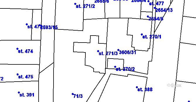 Parcela st. 271/3 v KÚ Halenkovice, Katastrální mapa