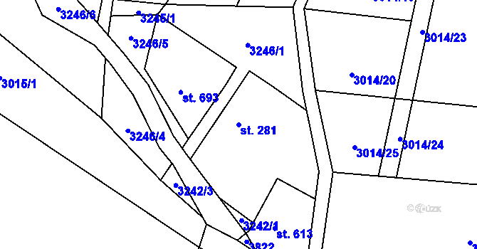 Parcela st. 281 v KÚ Halenkovice, Katastrální mapa