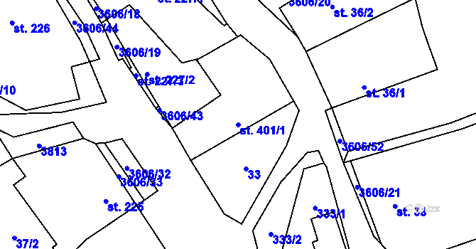 Parcela st. 401/1 v KÚ Halenkovice, Katastrální mapa
