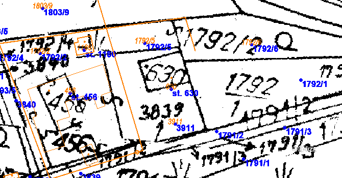 Parcela st. 630 v KÚ Halenkovice, Katastrální mapa